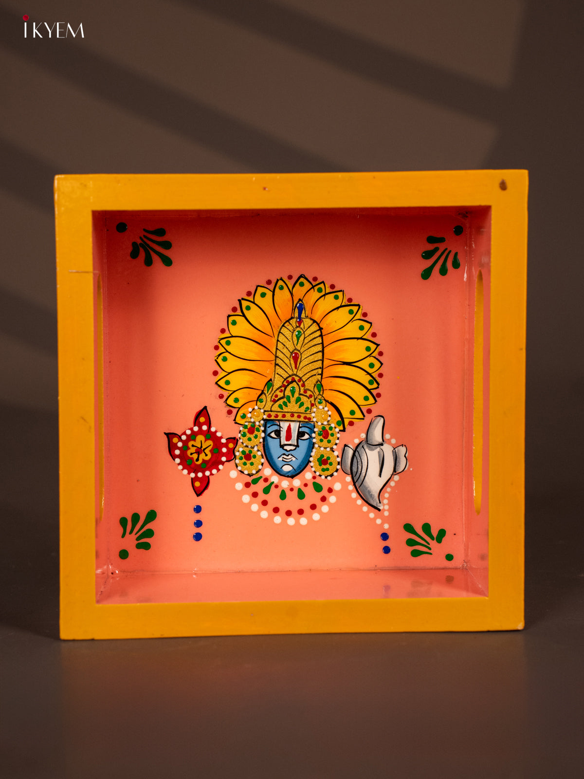 Divine Hand Painted Tirupati Lord Balaji Square Wooden Tray - (6x6) Inch