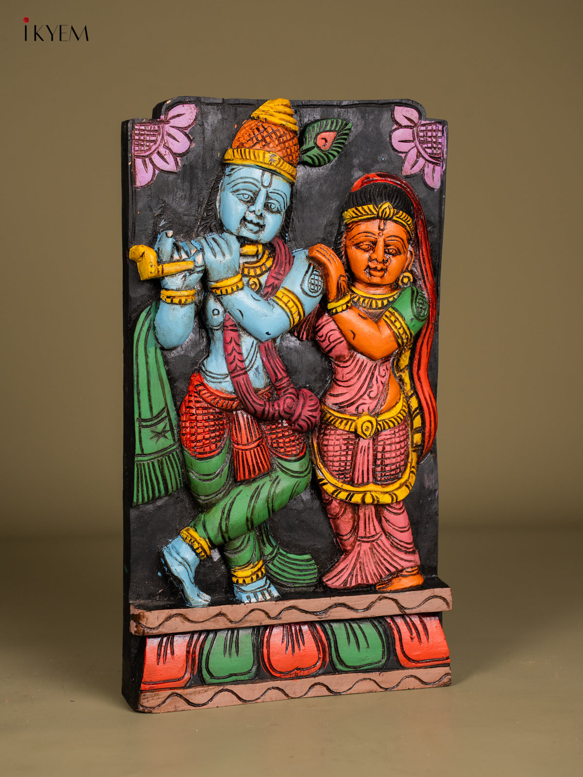Divine Hand Painted Wooden Radha Krishna Wall Hanging 1