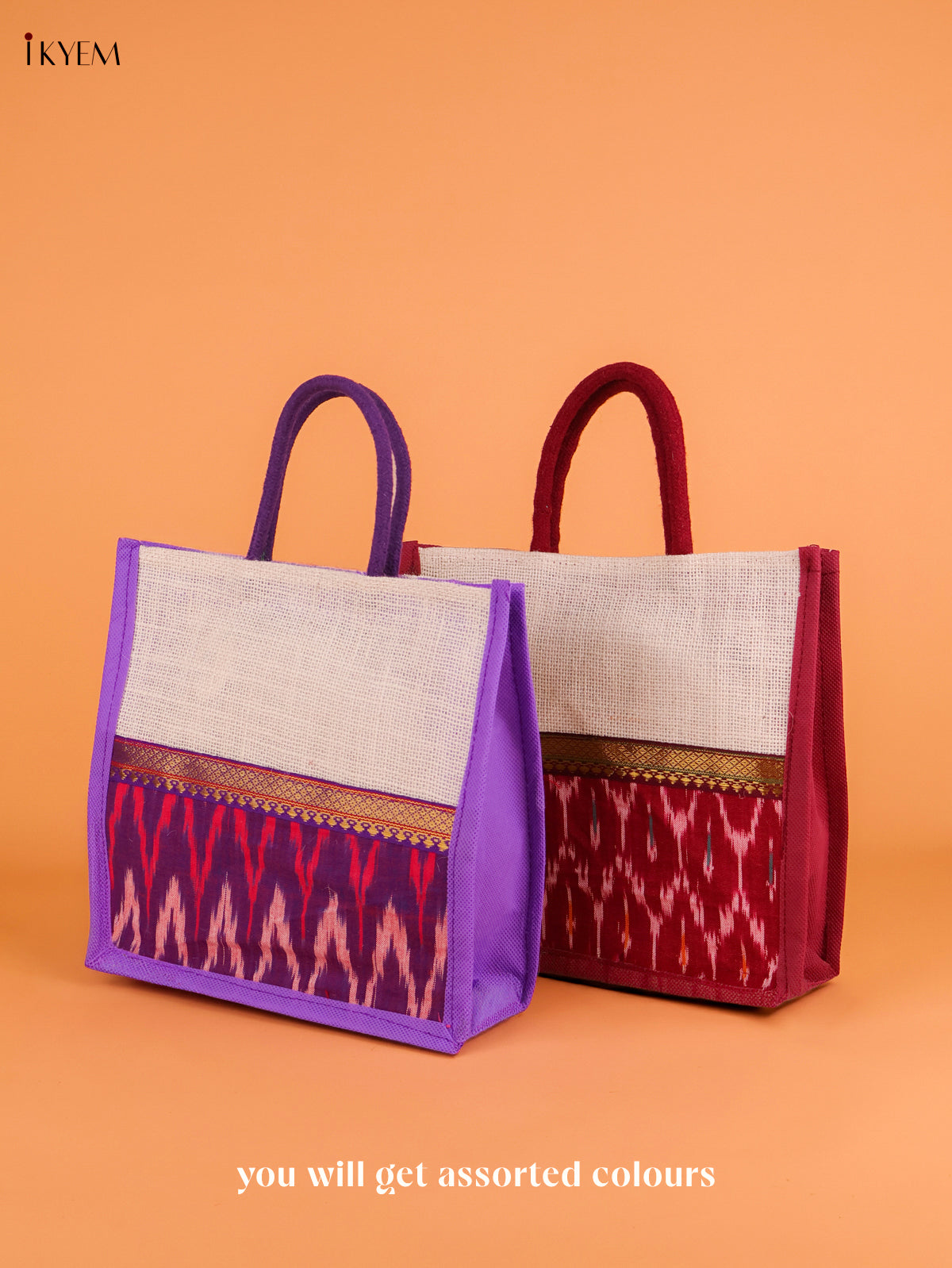 Divine Jute Bag Festive Combo With Cow & Calf Printed Plate, Box & Haldi Kumkum