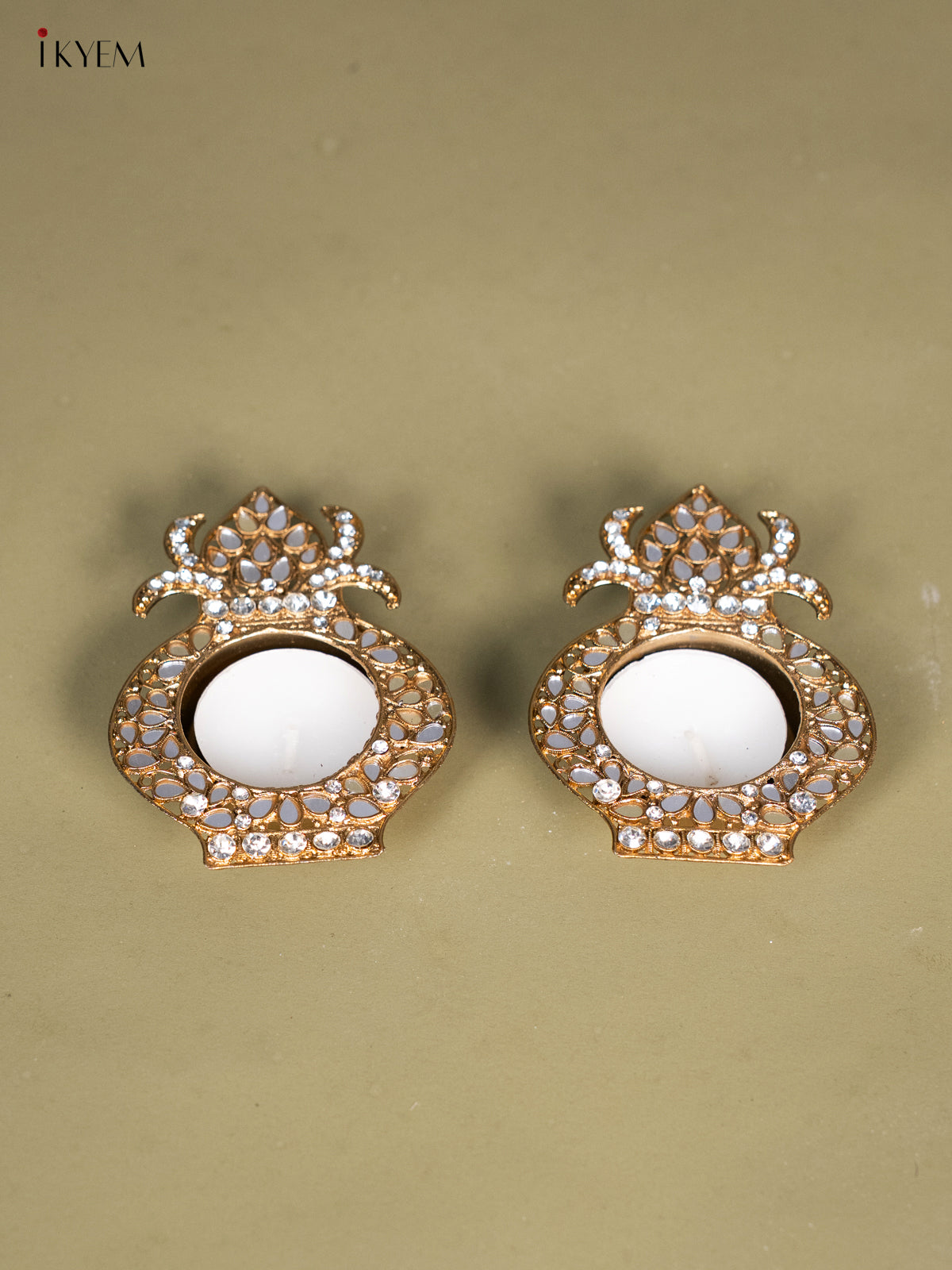 Divine Kalash shaped Set Of 2 T Light Candle Holder with Mirror work 