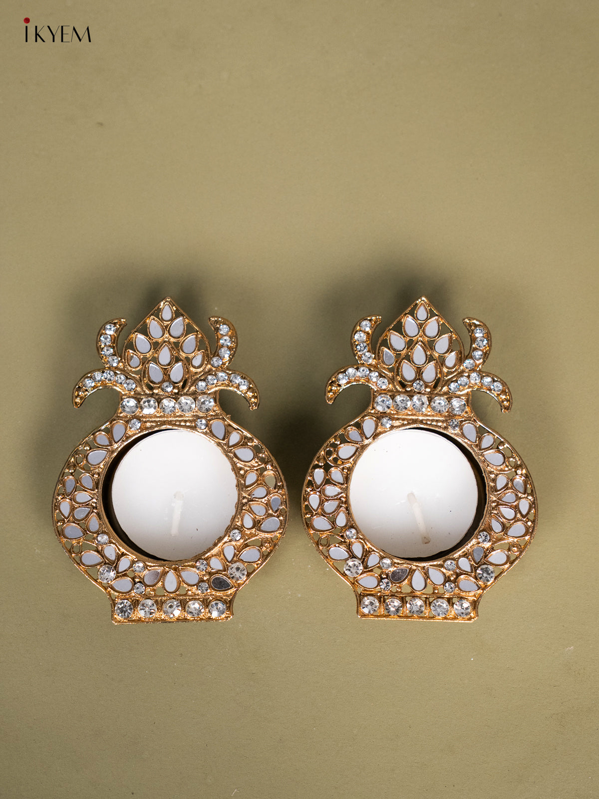 Divine Kalash shaped Set Of 2 T Light Candle Holder with Mirror work 1