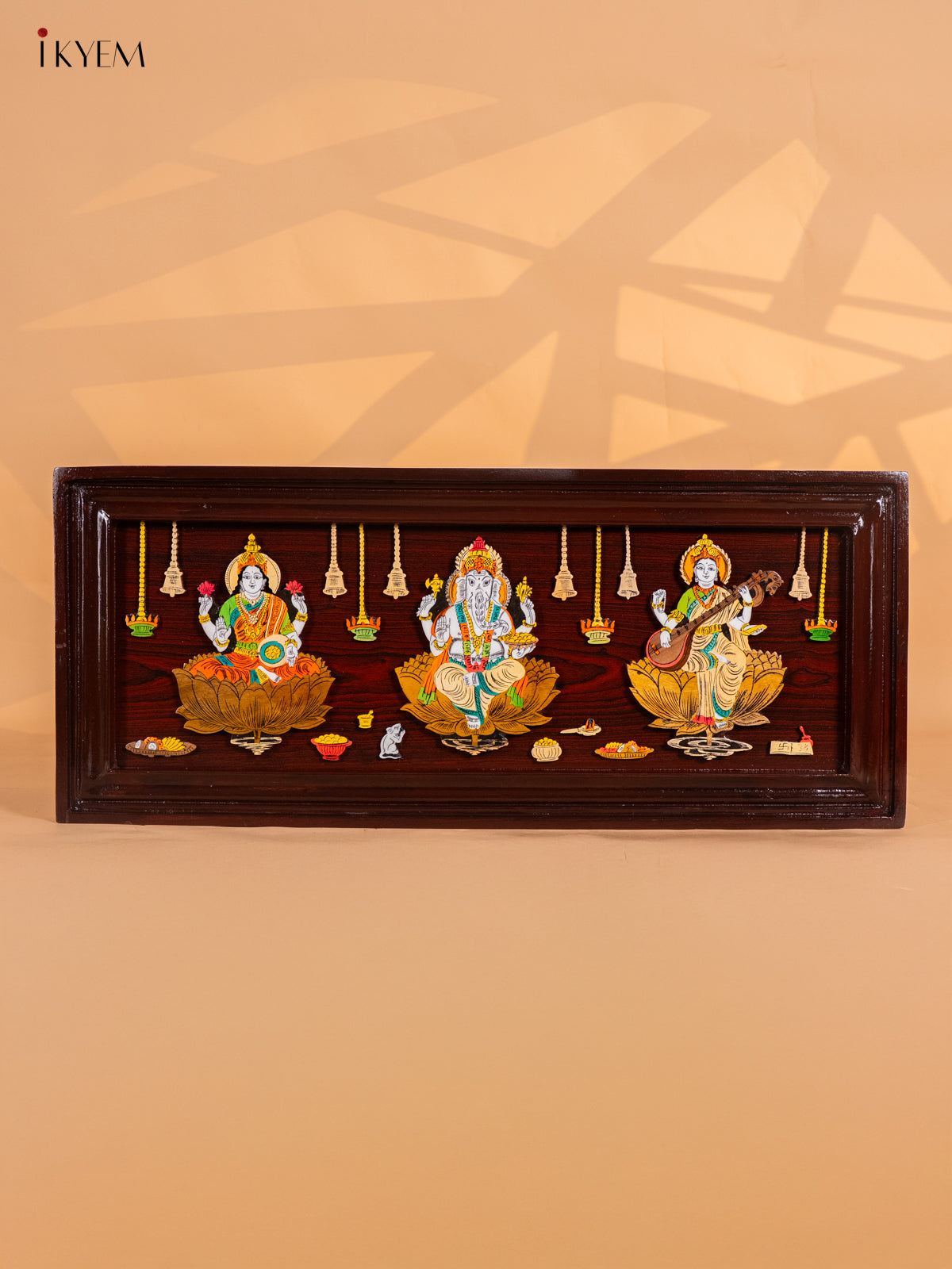 Divine Lakshmi Ganesha & Saraswathi Mysore Rosewood Inlay 3D Panel 