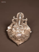 Divine Silver Plated Ganesha Idol & Diya In A Small Leaf Plate