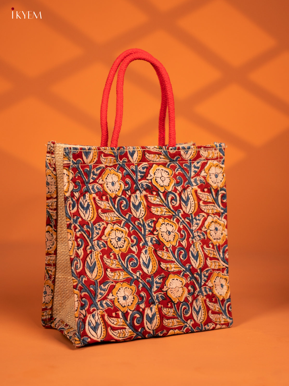Eco-Friendly Handcrafted Red Kalamkari Jute Bag