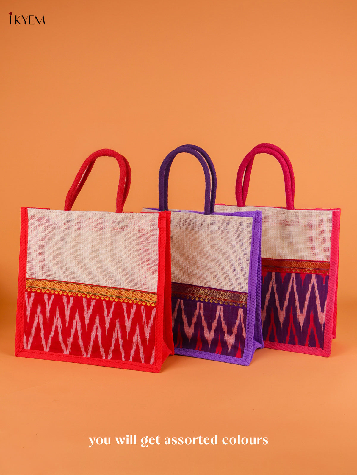 Eco Friendly Ikkat Printed Jute Bag Combo For Thamboola Bag Set