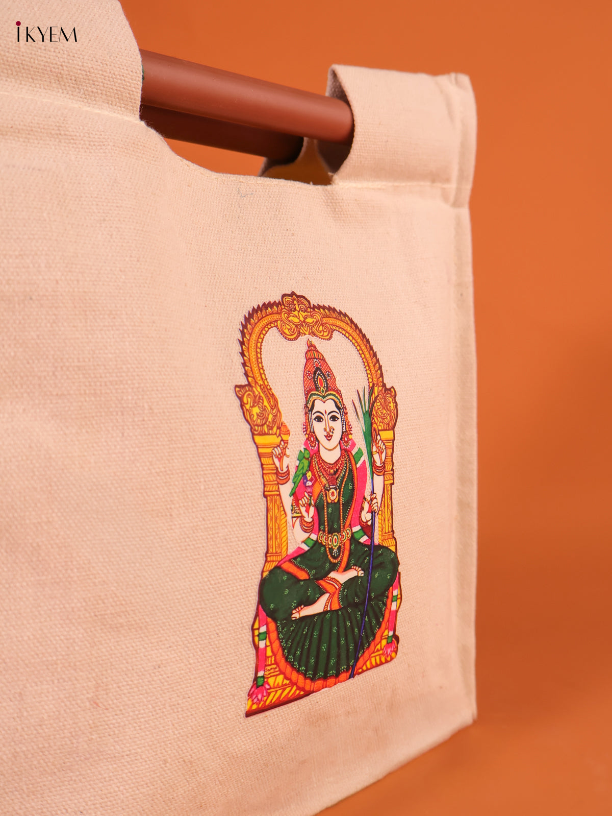 Elegant Beige Kamakshi Amman Printed Cotton Kattapai 2