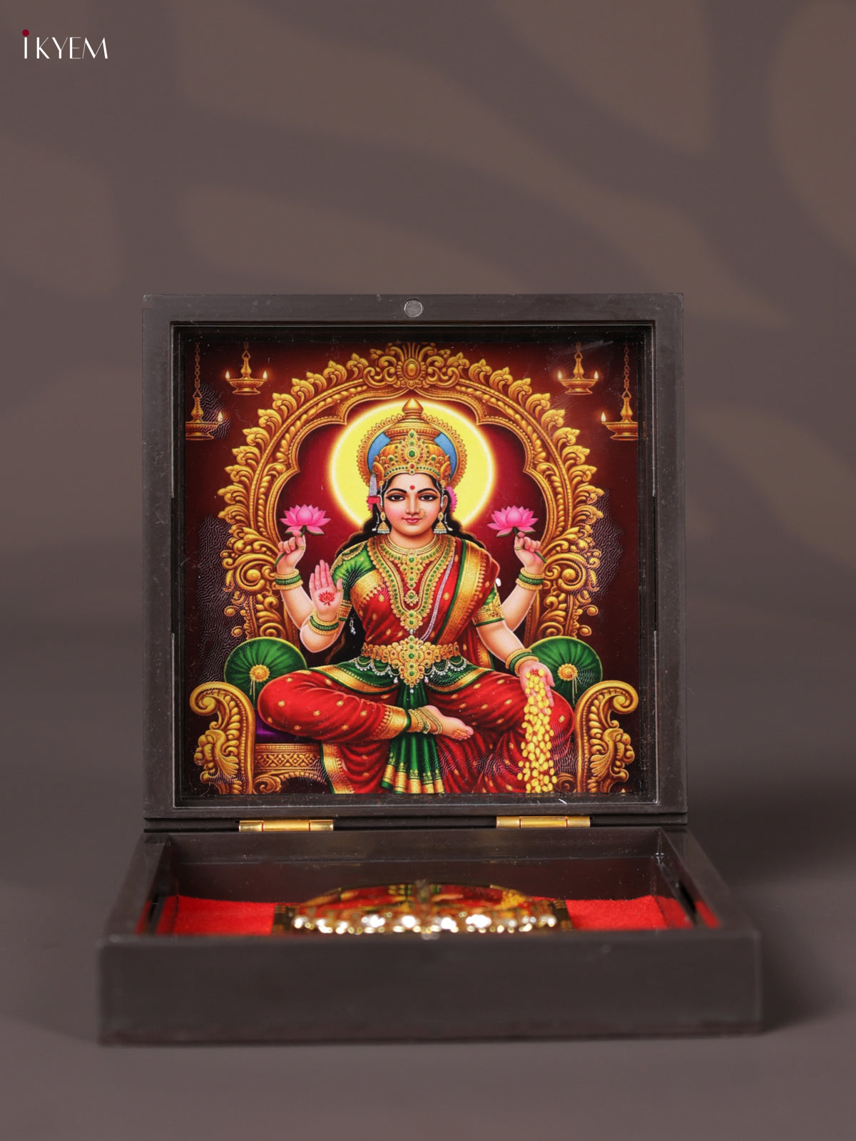 Elegant Dark Color Paduka Box With Goddess Lakshmi Picture & Footprints