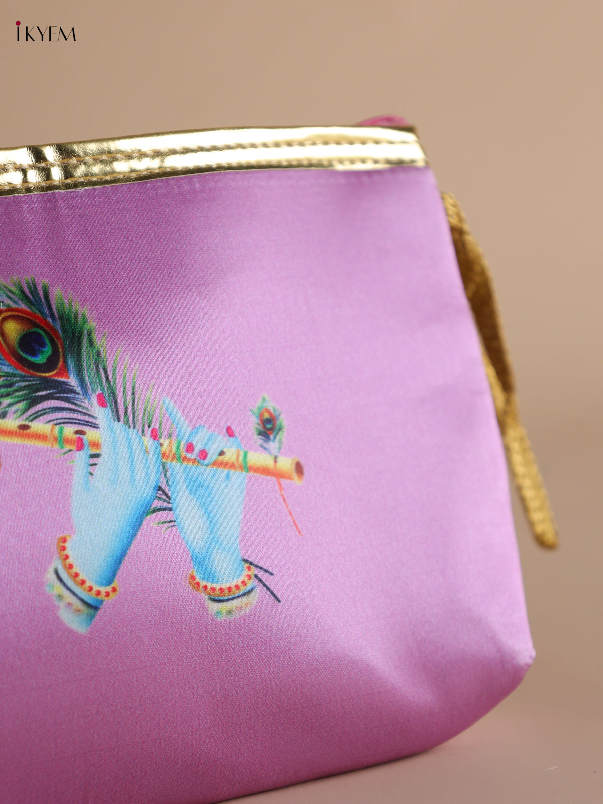 Elegant Digital Krishna Flute Printed Lilac Purse with Zipper 2