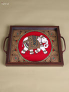 Elegant Elephant Reverse Glass Painted Tray In Red 
