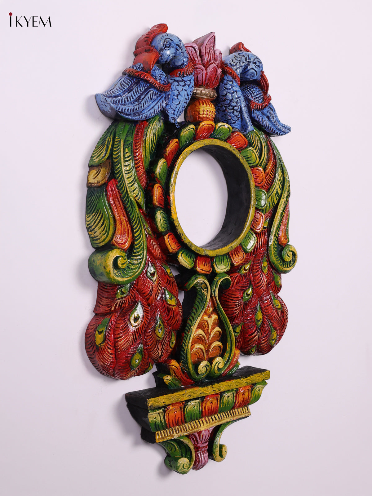 Elegant Hand Painted Peacock Wooden Mirror Panel 1