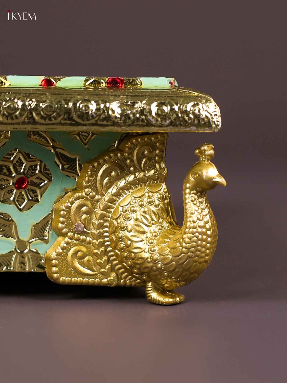 Elegant Light Green Meenakari Printed Manai with Peacock Embossed Legs 1