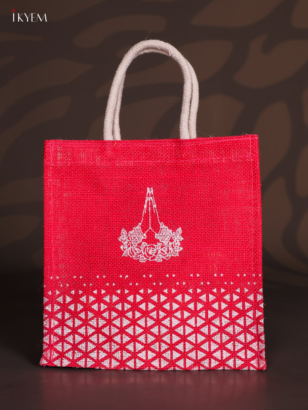 Elegant Namaste Printed Pink Jute Bag - 10 Inch 