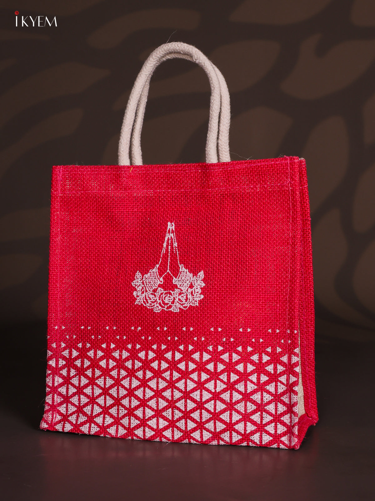 Elegant Namaste Printed Pink Jute Bags - 10 Inch 