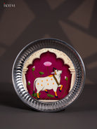 Elegant Pichwai Cow Printed Purple Stainless Steel Plate (9x9 Inches) 