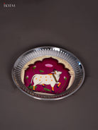 Elegant Pichwai Cow Printed Purple Stainless Steel Plate (9x9 Inches) 2