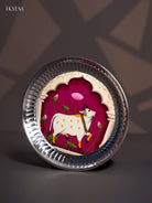 Elegant Pichwai Cow Printed Purple Stainless Steel Plate (9x9 Inches) 3