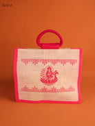 Elegant Pink Goddess Saraswathi Printed Jute Bag