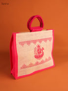 Elegant Pink Goddess Saraswathi Printed Jute Bag 1