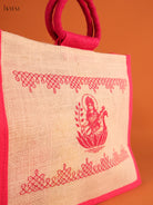 Elegant Pink Goddess Saraswathi Printed Jute Bag 2
