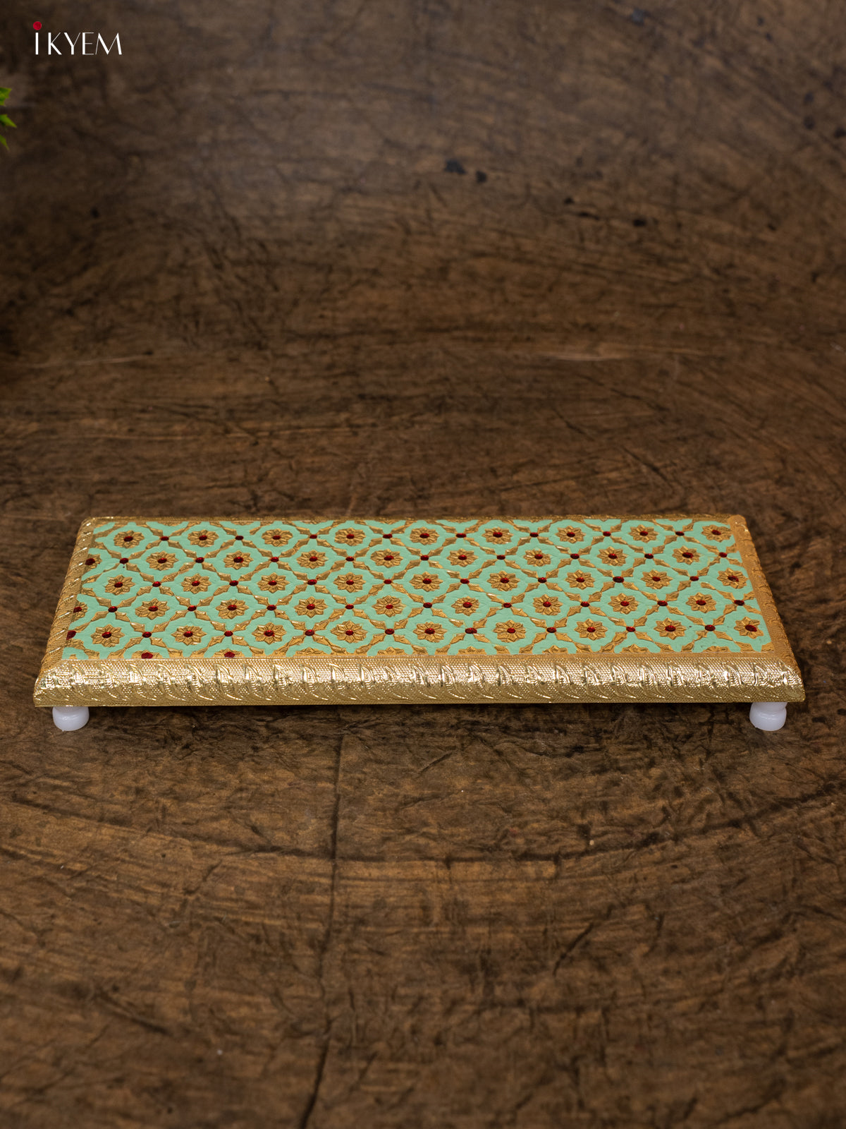Elegant Pista Green Wooden Bajot With Meenakari Design 1