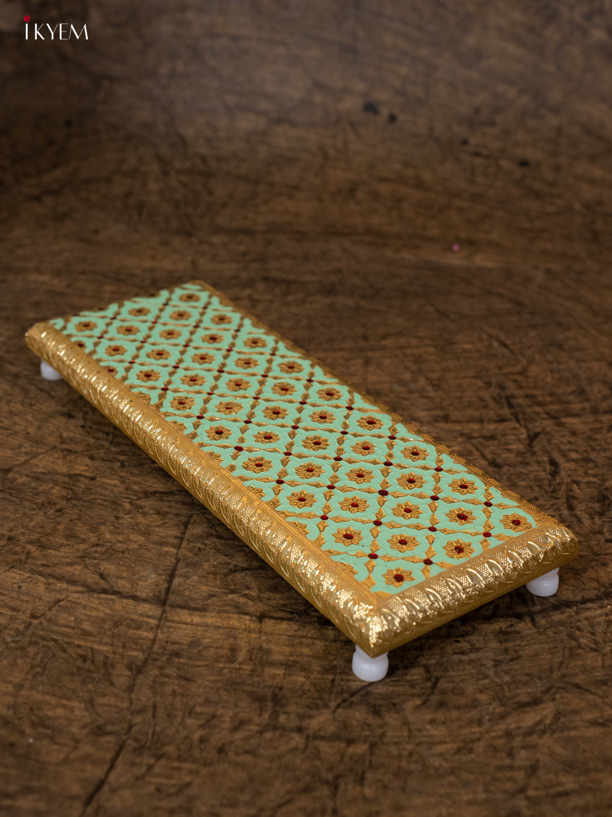 Elegant Pista Green Wooden Bajot With Meenakari Design 2