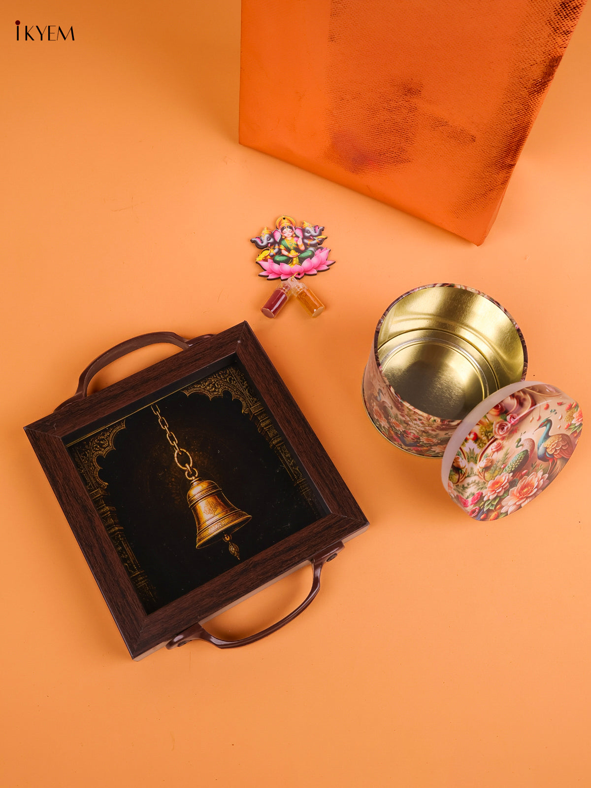 Elegant Wooden Printed Tray & Tote Bag Festive Gift Combo 1