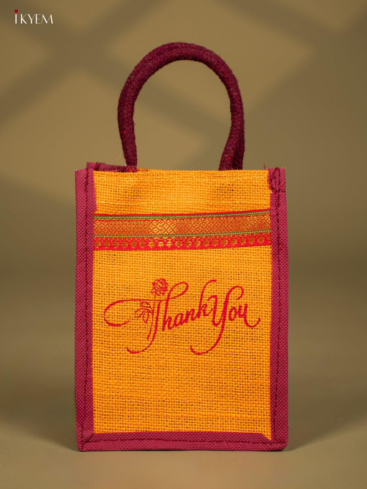 Elegant Yellow "Thank You" Printed Jute Bags