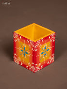 Elegant Yellow Wooden Hand Painted Pen Stand 1