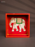 Elephant Hand-Painted Red Square Wooden Tray 