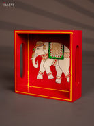 Elephant Hand-Painted Red Square Wooden Tray 2