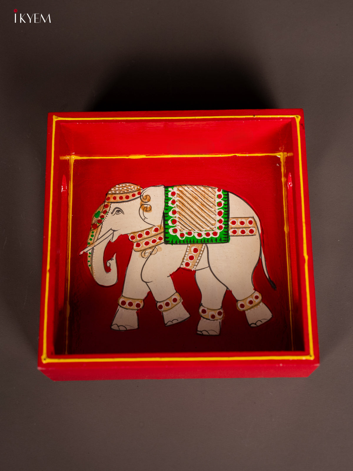 Elephant Hand-Painted Red Square Wooden Tray 3