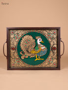 Exquisite Annapakshi Reverse Glass Painted Tray In Green 1