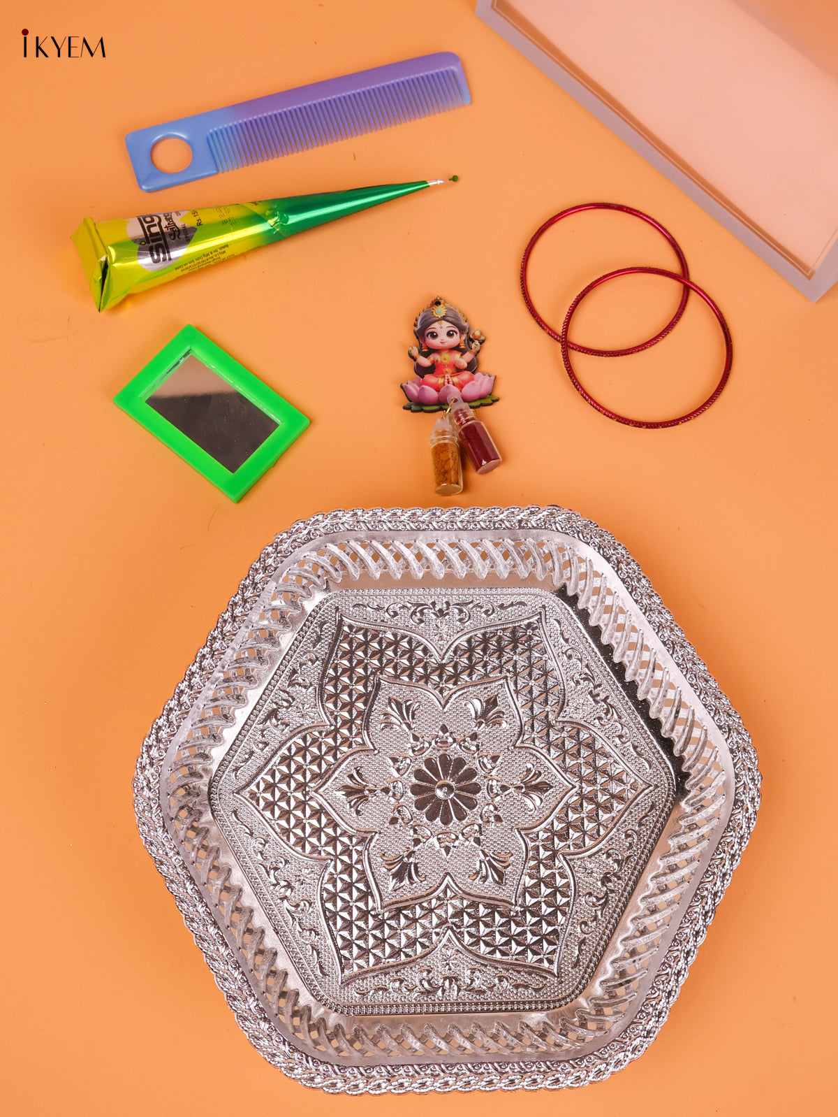 Exquisite Embossed Silver Plate Festive Gift Combo In A Transparent Bag 1
