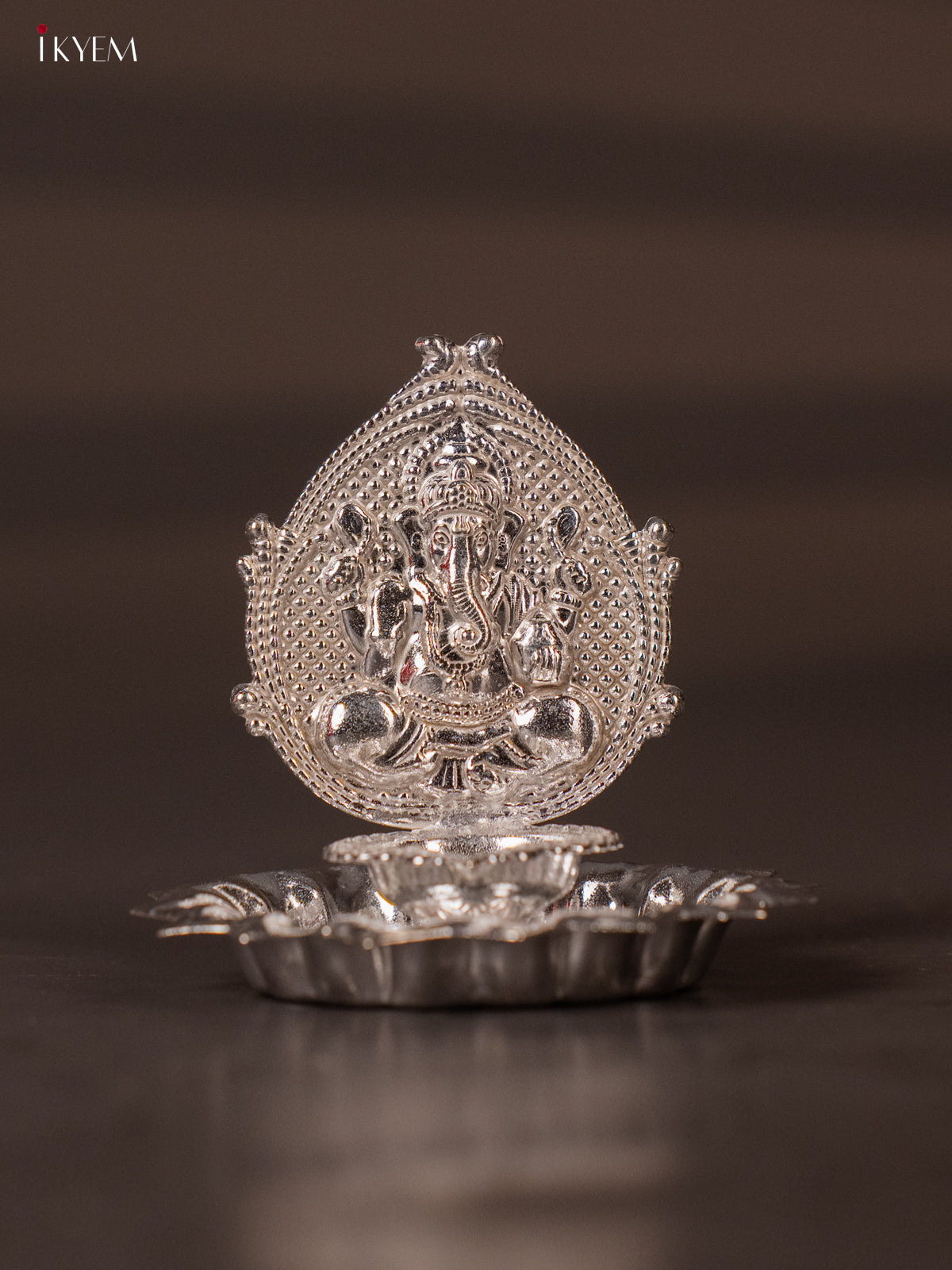 Exquisite German Silver Ganesha Oil Lamp With Lotus Shaped Plate 