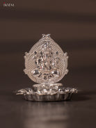 Exquisite German Silver Ganesha Oil Lamp With Lotus Shaped Plate 