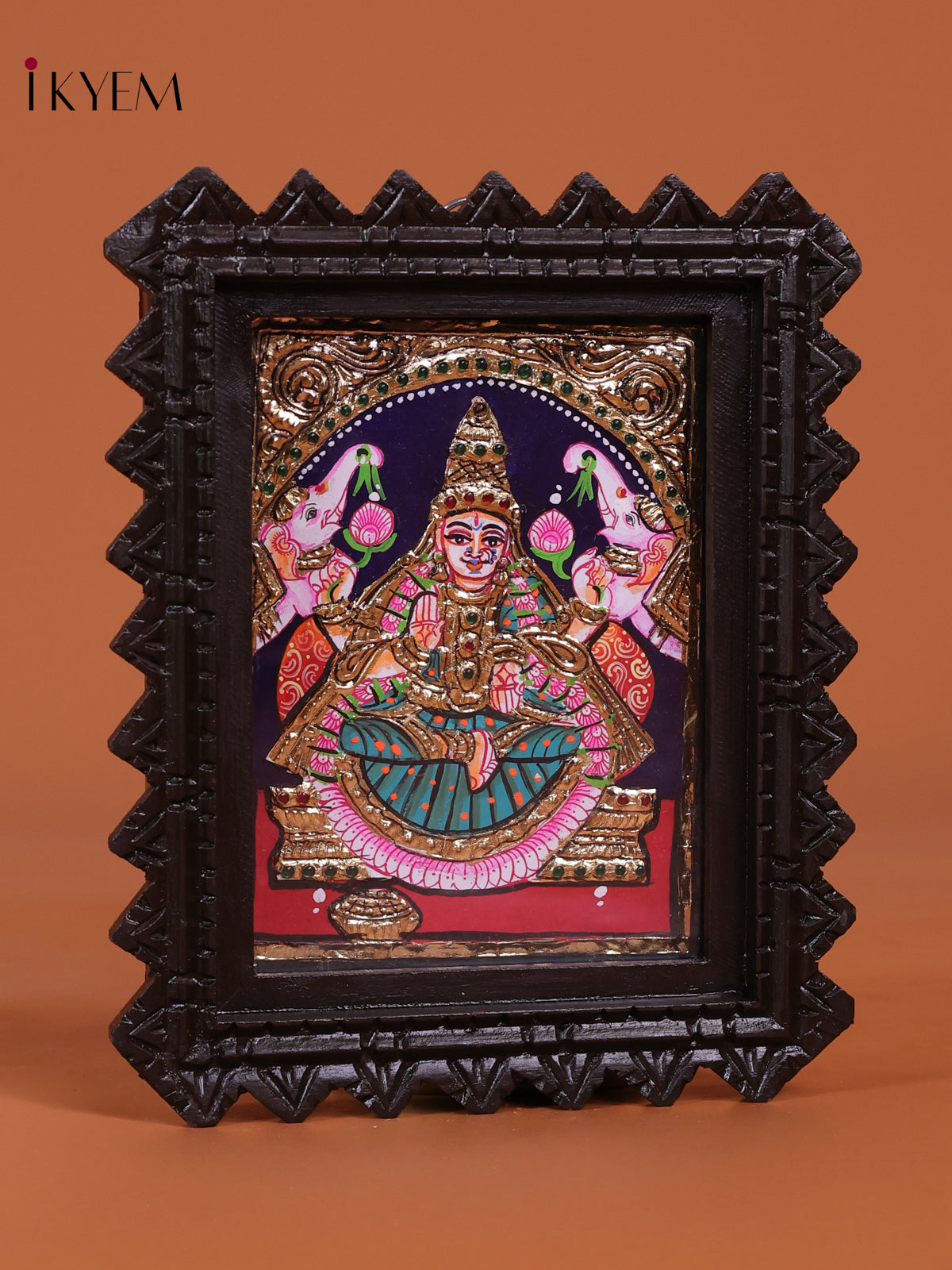 Exquisite Goddess Gajalakshmi Tanjore Painting With Chettinad Frame 1
