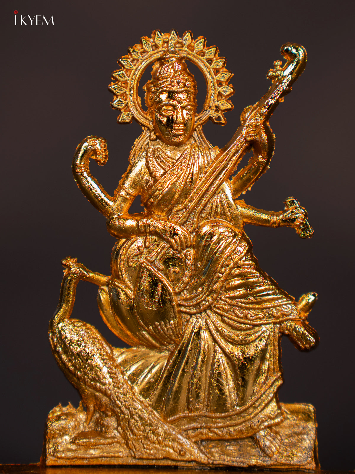 Exquisite Gold Plated Goddess Saraswati Idol 2