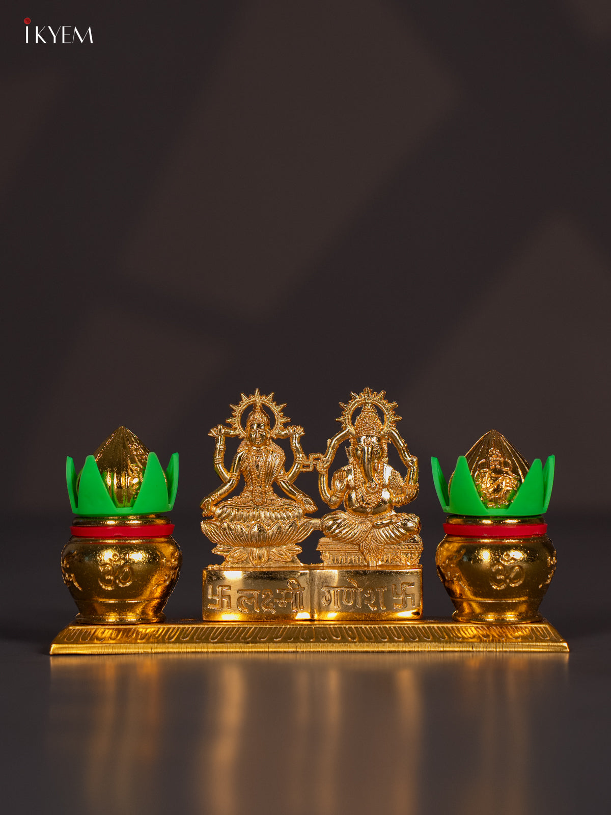 Exquisite Gold Plated Lakshmi Ganesha Idol with Kalash 
