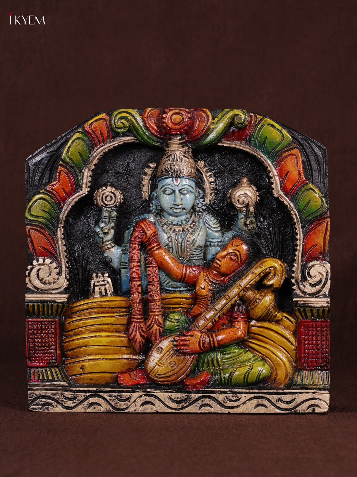 Exquisite Hand-Painted Lord Vishnu Wooden Panel 