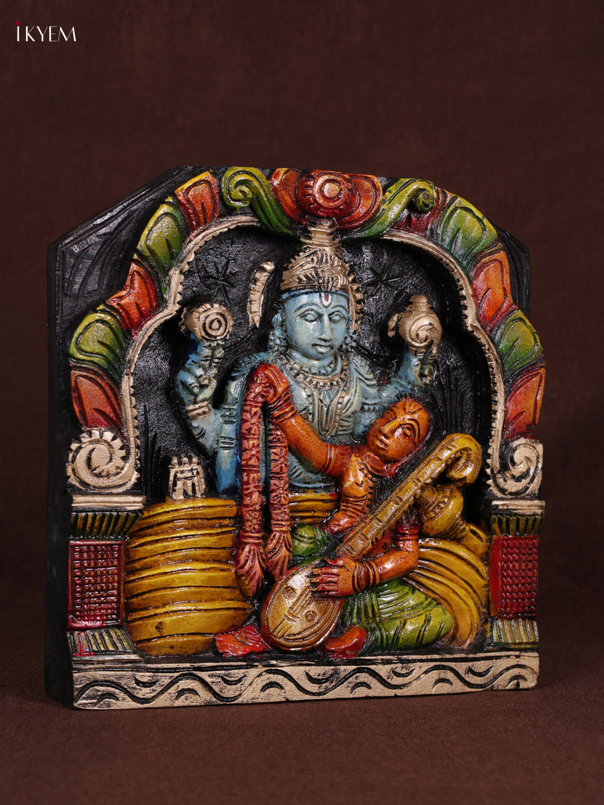 Exquisite Hand-Painted Lord Vishnu Wooden Panel 2