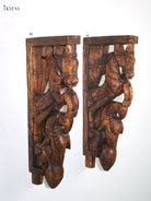 Exquisite Hand Carved Horse & Parrot Wooden Wall Bracket Set 