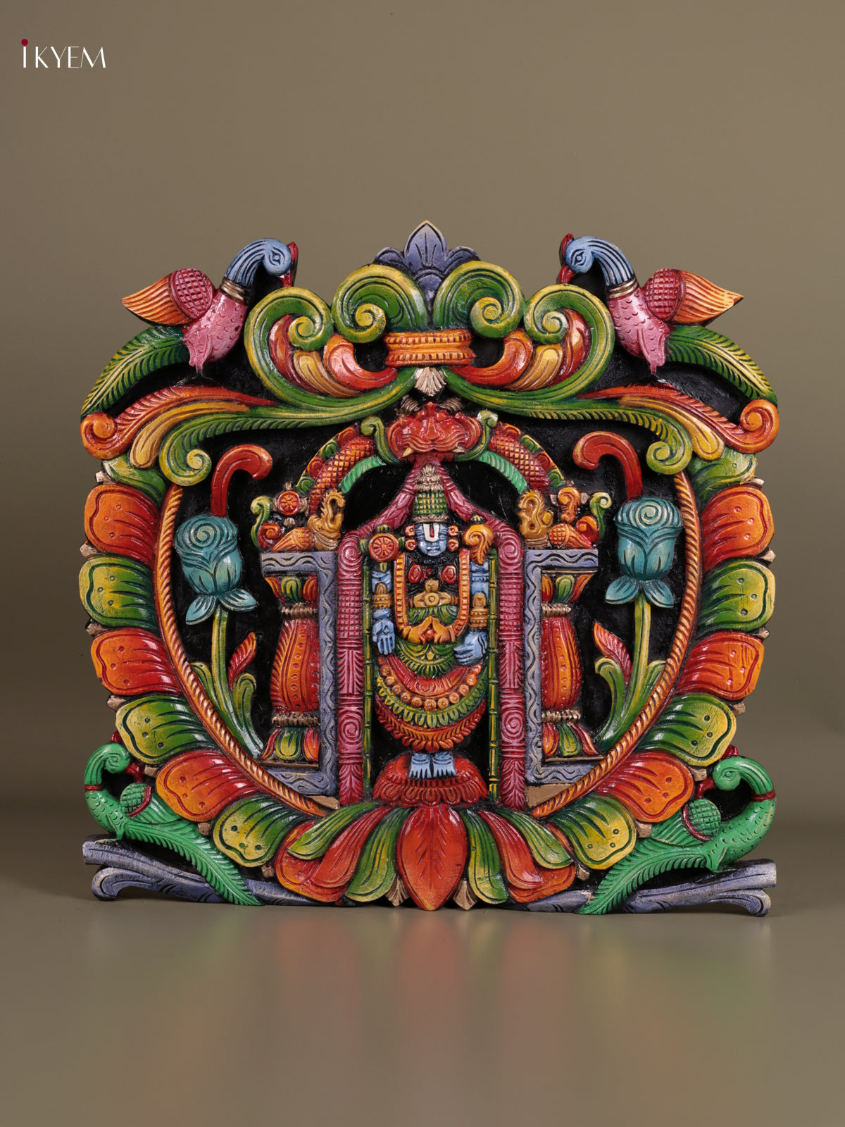 Exquisite Hand Carved Venkateswara Wooden Wall Panel