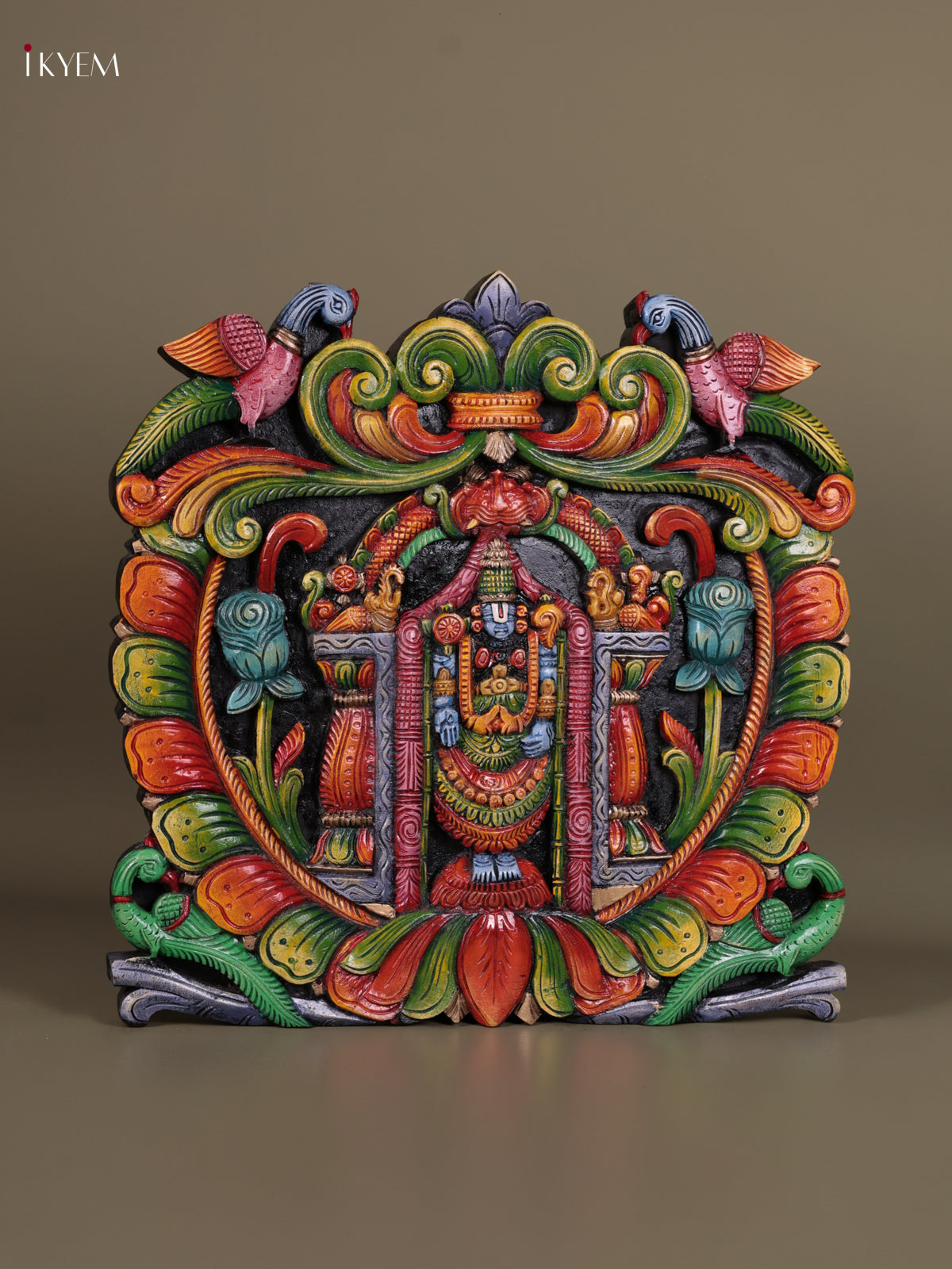 Exquisite Hand Carved Venkateswara Wooden Wall Panel 1