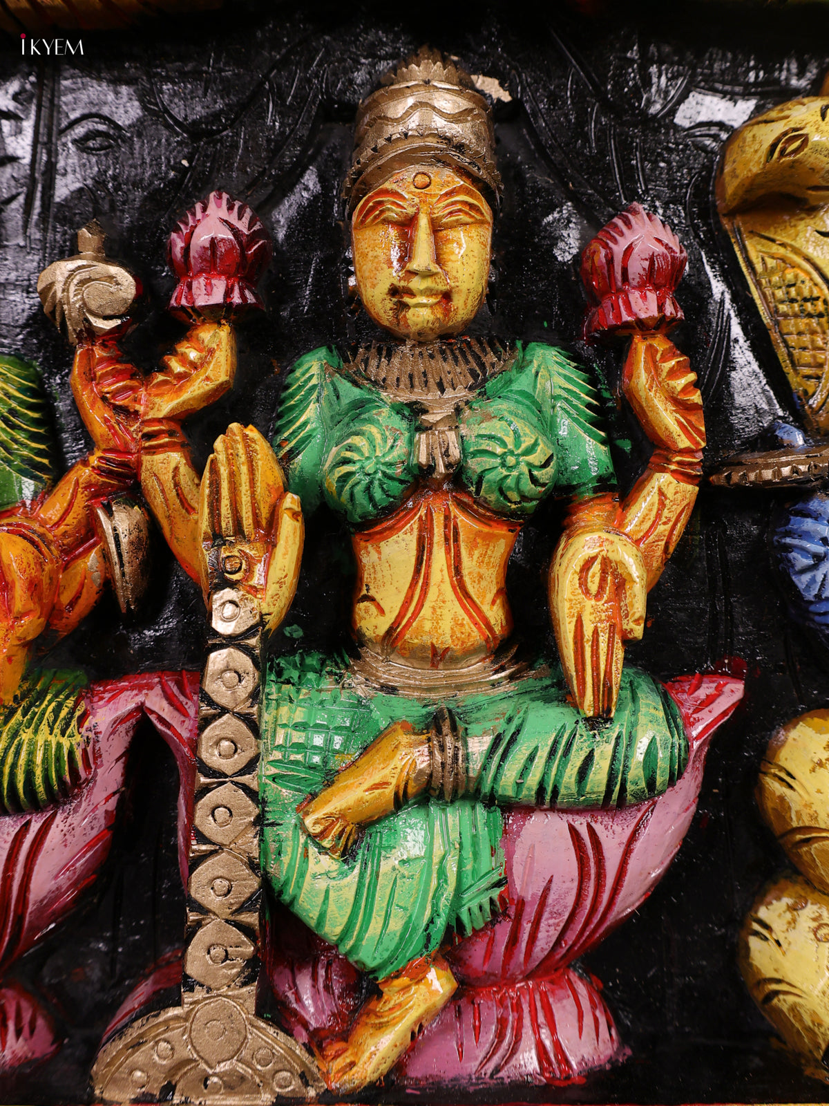 Exquisite Hand Painted Vishnu & Astalakshmi Wooden Panel 4