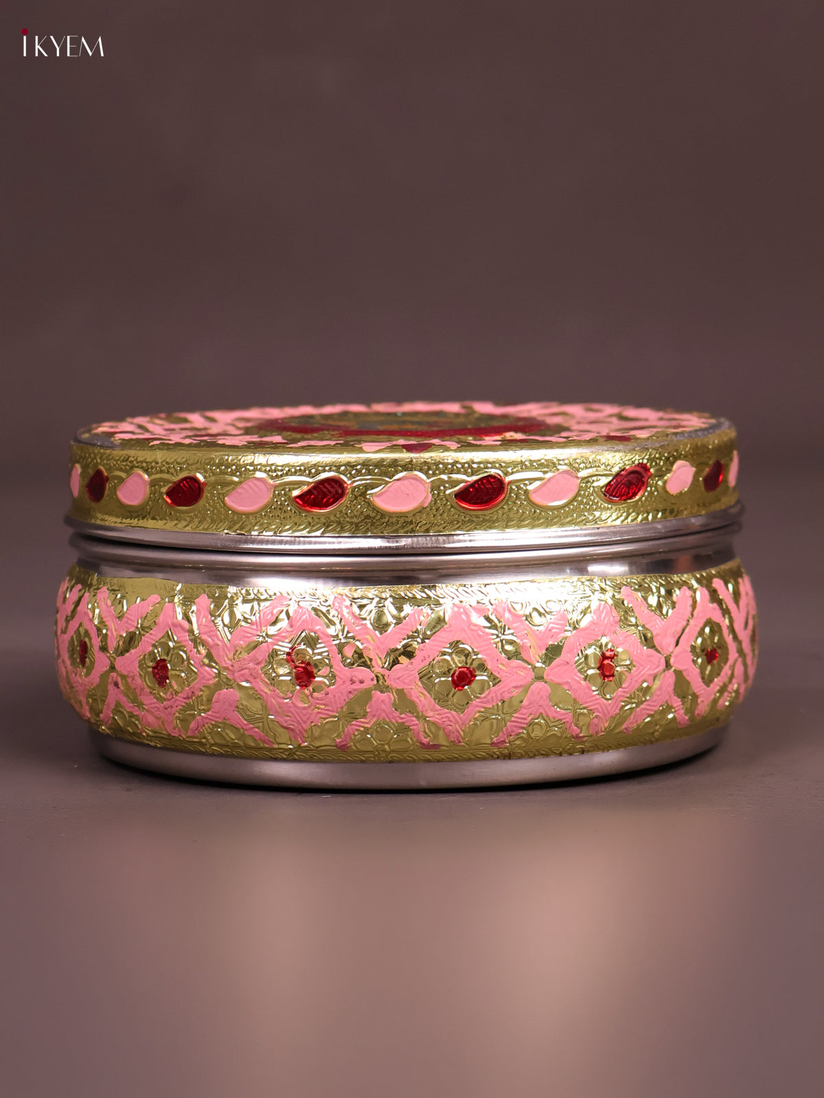 Exquisite Peach & Maroon Meenakari Storage Box With Peacock Design 2