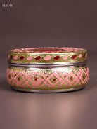 Exquisite Peach & Maroon Meenakari Storage Box With Peacock Design 2