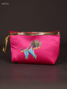Exquisite Pink Krishna Flute & Peacock Feather Printed Purse With Zipper 2
