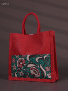 Exquisite Red Half & Half Kalamkari Jute Bags with Rope Handles