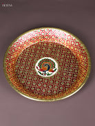 Exquisite Red Meenakari Latice Printed Round Plate