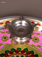 Exquisite Rose Pink Meenakari Pooja Thali Set With Peacock Design 1